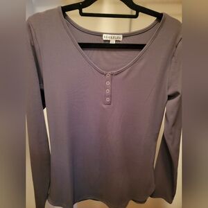 Blakely Women's Long-Sleeve Henley Top in Charcoal Grey - Size L/XL